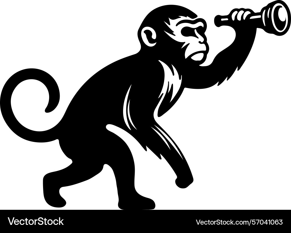 Curious monkey with a pipe looking through Vector Image