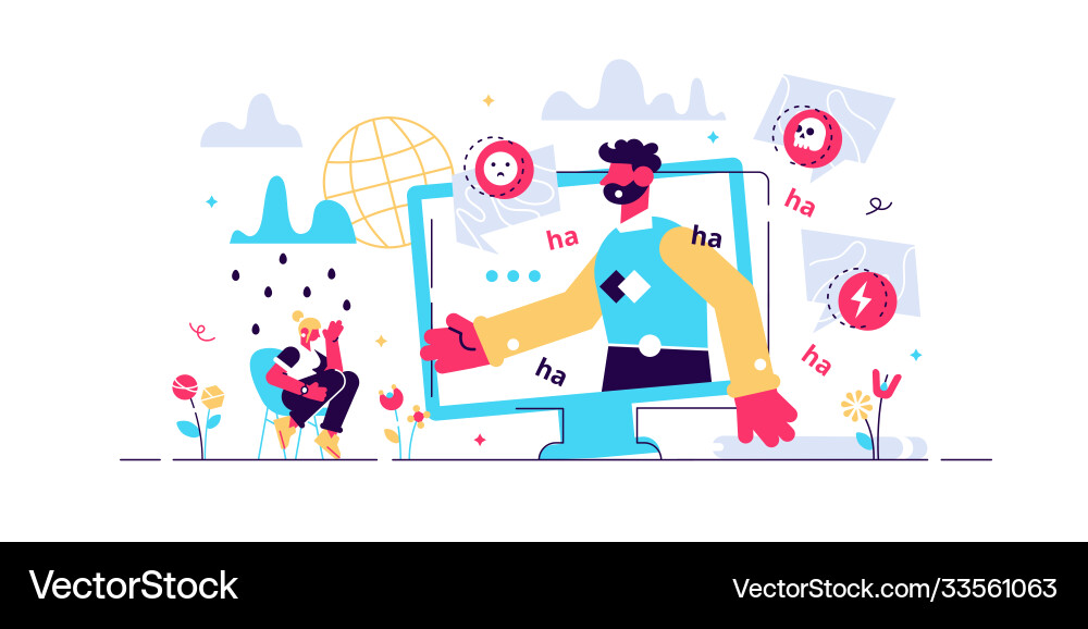 Cyber bullying flat tiny Royalty Free Vector Image