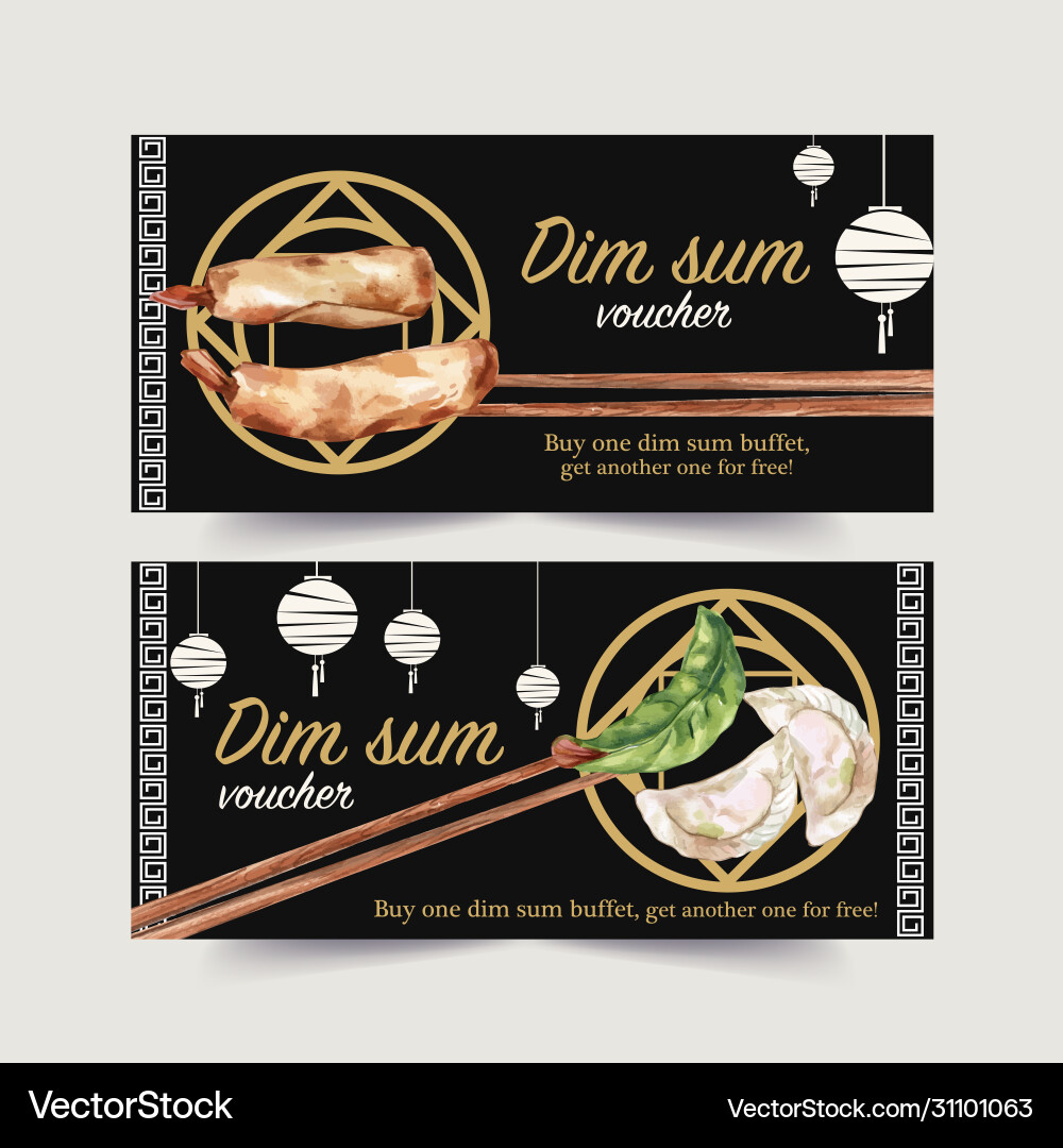 Dim sum voucher design with spring roll dumpling vector image