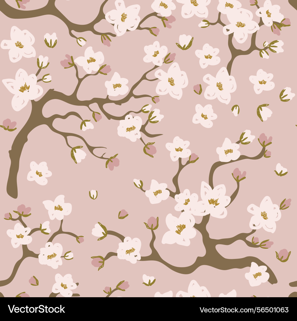 Hand drawn pattern with sakura tree Vector Image
