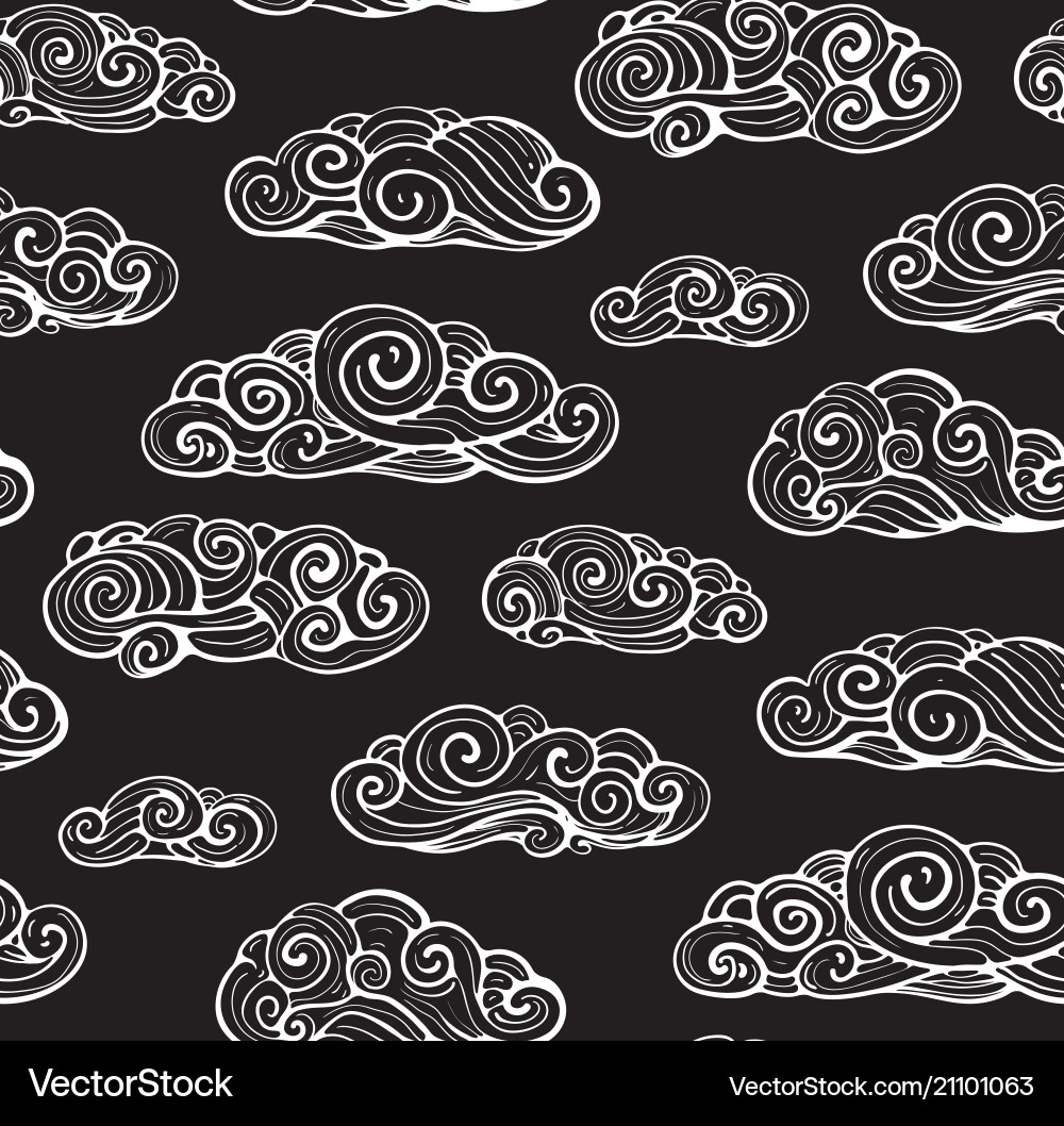 Intricate Cloud Pattern - Black Background Vector Image