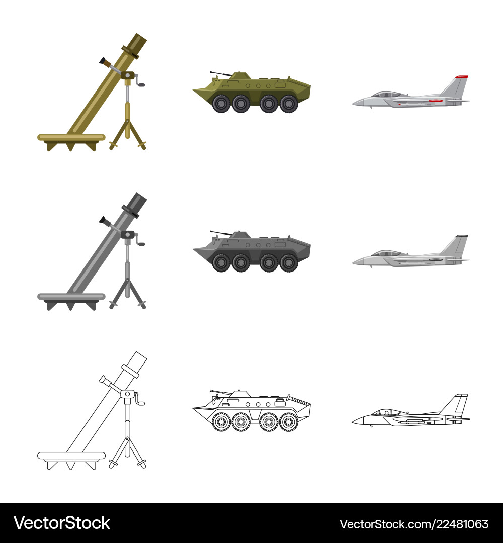 Isolated object of weapon and gun icon set Isolated object of weapon and gun icon set Vector Image