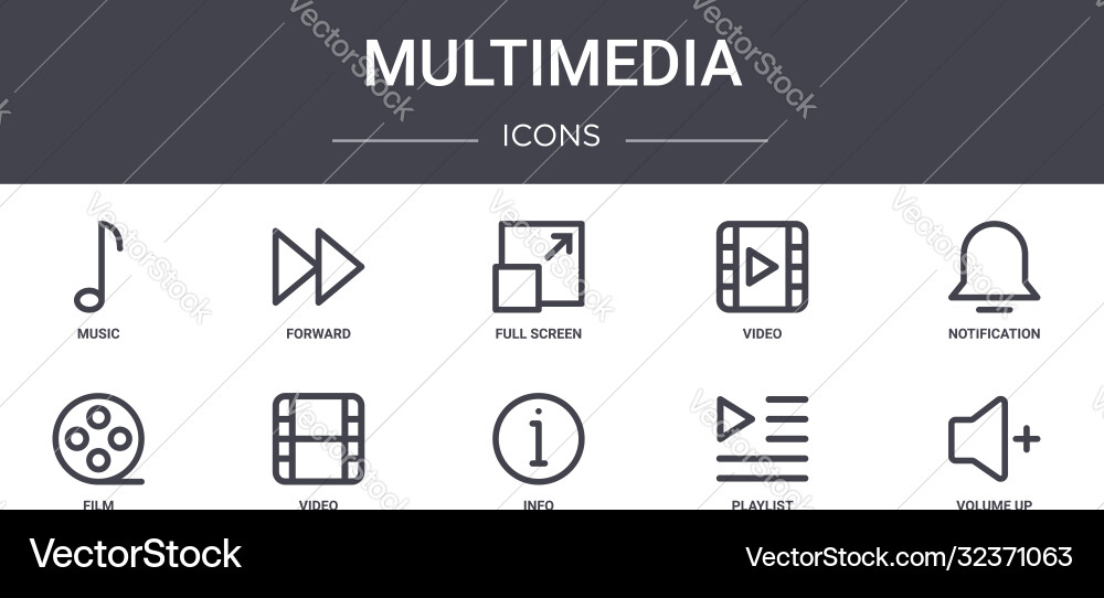 Multimedia concept line icons set contains Multimedia concept line icons set contains vector image