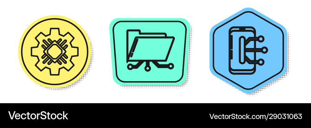 Set line processor folder and lock smartphone Set line processor folder and lock smartphone vector image