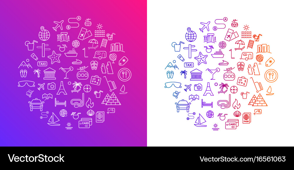 Simple travel icons set inscribed in round shape Vector Image