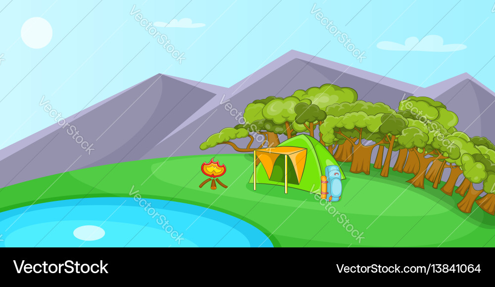 Camping horizontale Banner Cartoon Stil Camping horizontale Banner Cartoon Stil vektorbild