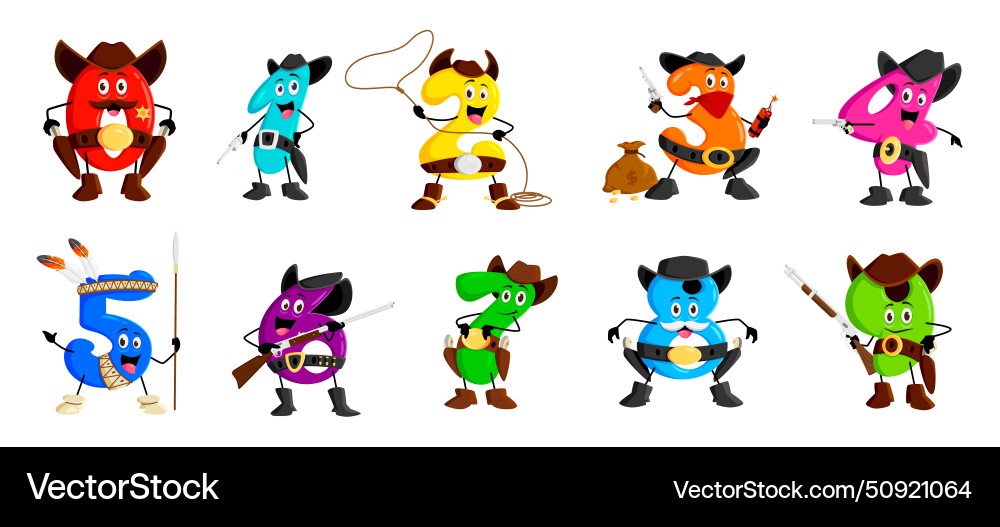 Cartoon math numbers cowboy ranger and sheriff Cartoon math numbers cowboy ranger and sheriff vector image