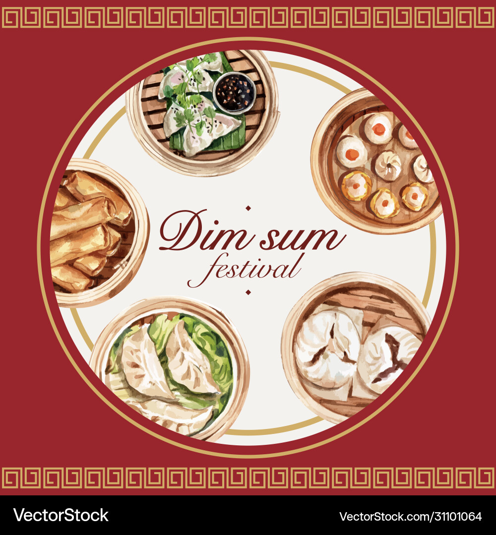 Dim sum wreath design with dumpling spring roll Vector Image