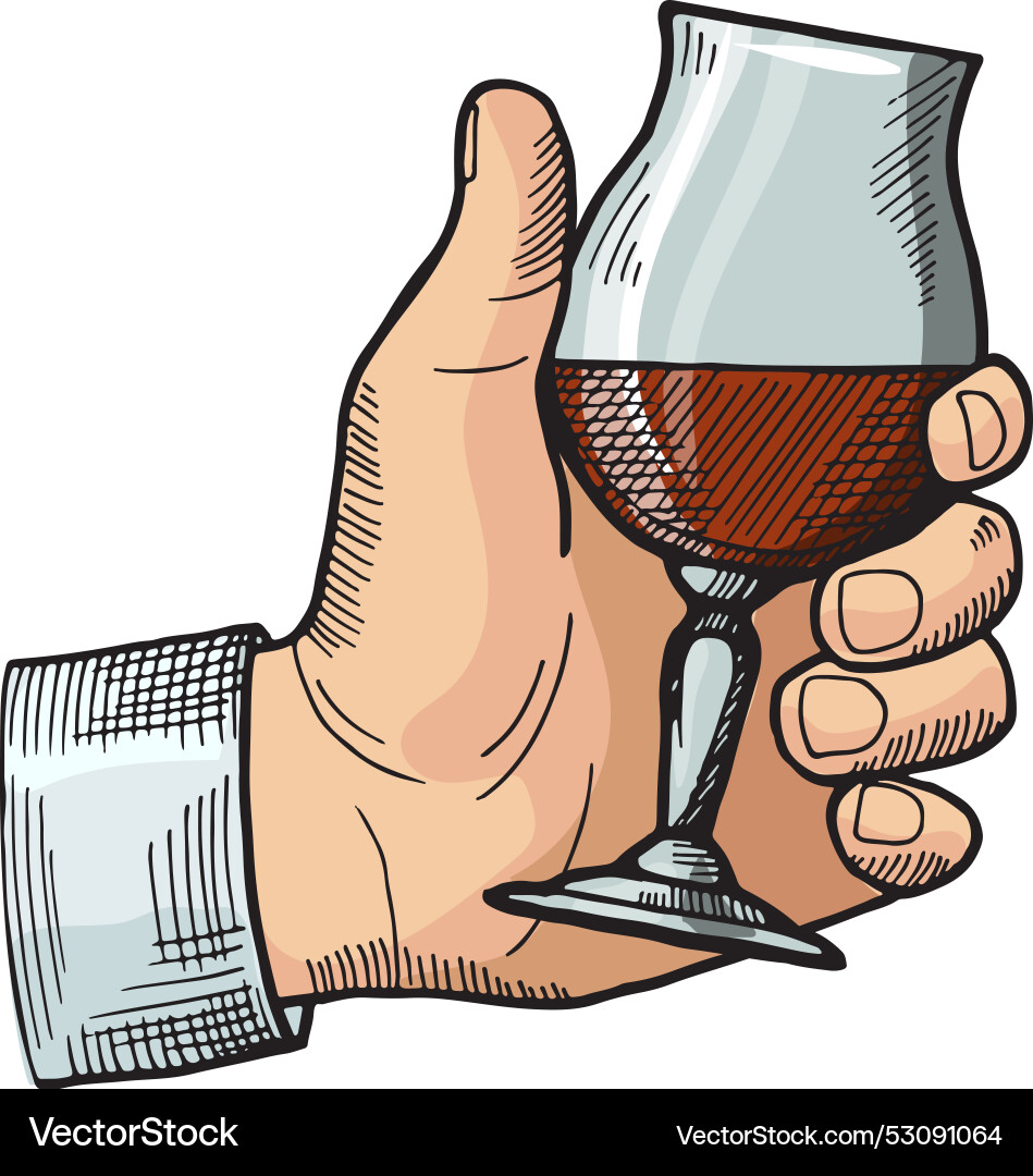 Male Hand halten Alkohol Glas Bar trinken Skizze Male Hand halten Alkohol Glas Bar trinken Skizze vektorbild