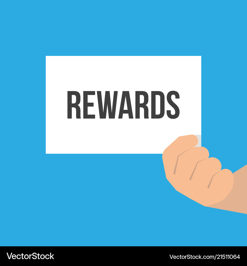 Man showing paper rewards text Man showing paper rewards text vector image