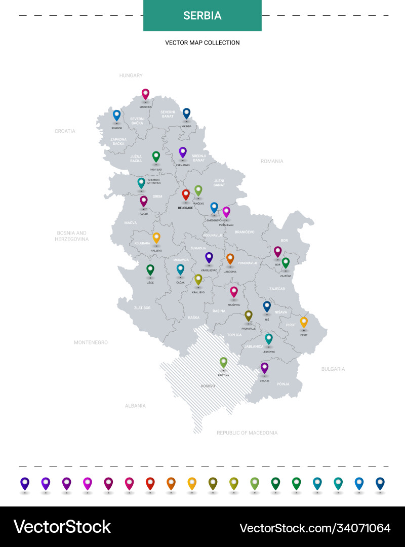 Serbia map with location pointer marks vector image