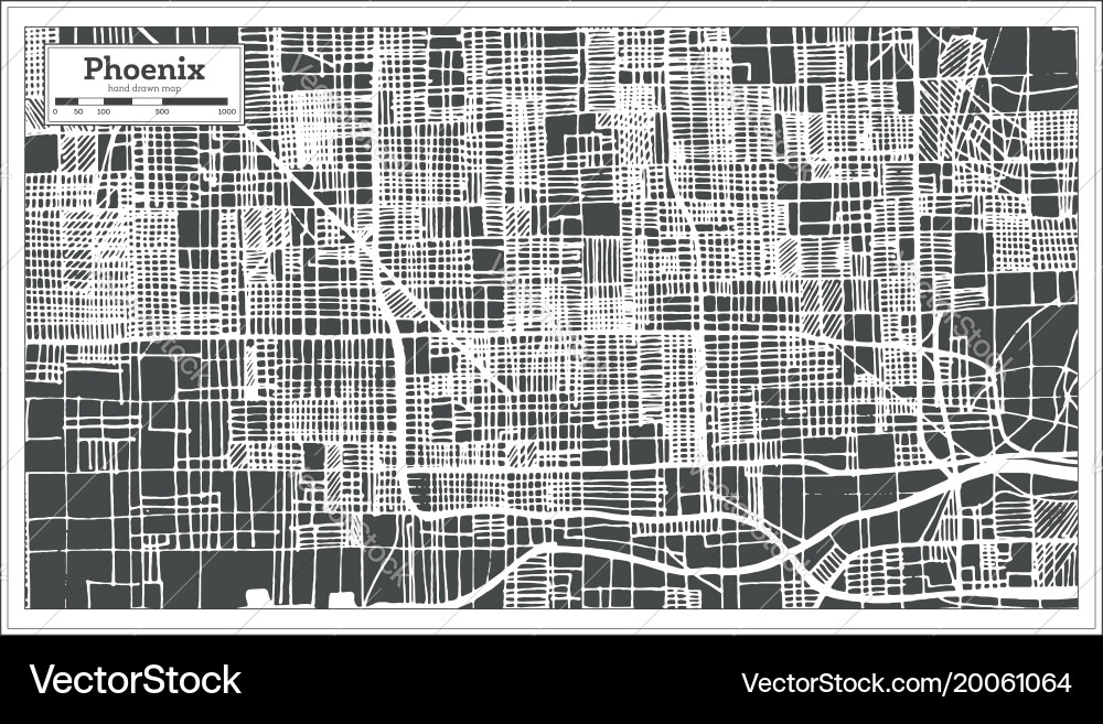 Stadtkarte von Phoenix - Retro Style Outline Vektorbild