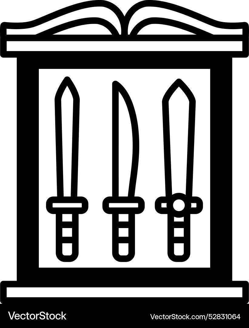 Three swords are displayed in a case Three swords are displayed in a case Vector Image