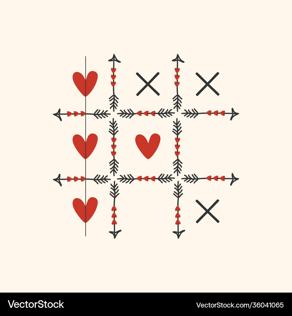Black and red tic tac toe game with arrows heart Black and red tic tac toe game with arrows heart vector image