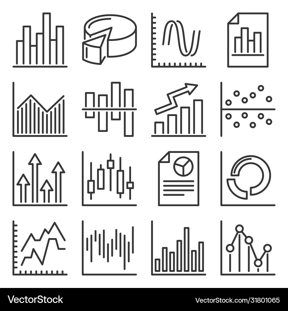 Charts and graphs icons set on white background vector image