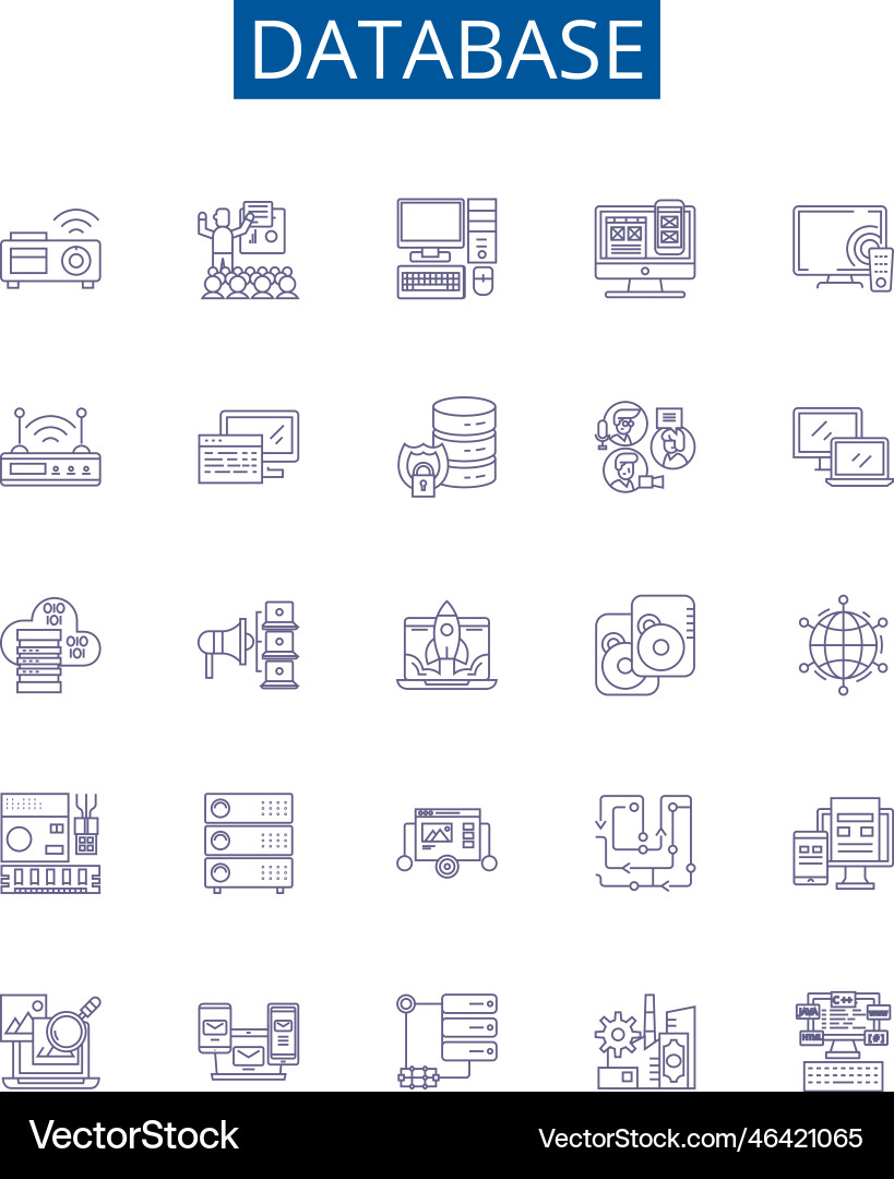 Database line icons signs set design collection Database line icons signs set design collection vector image