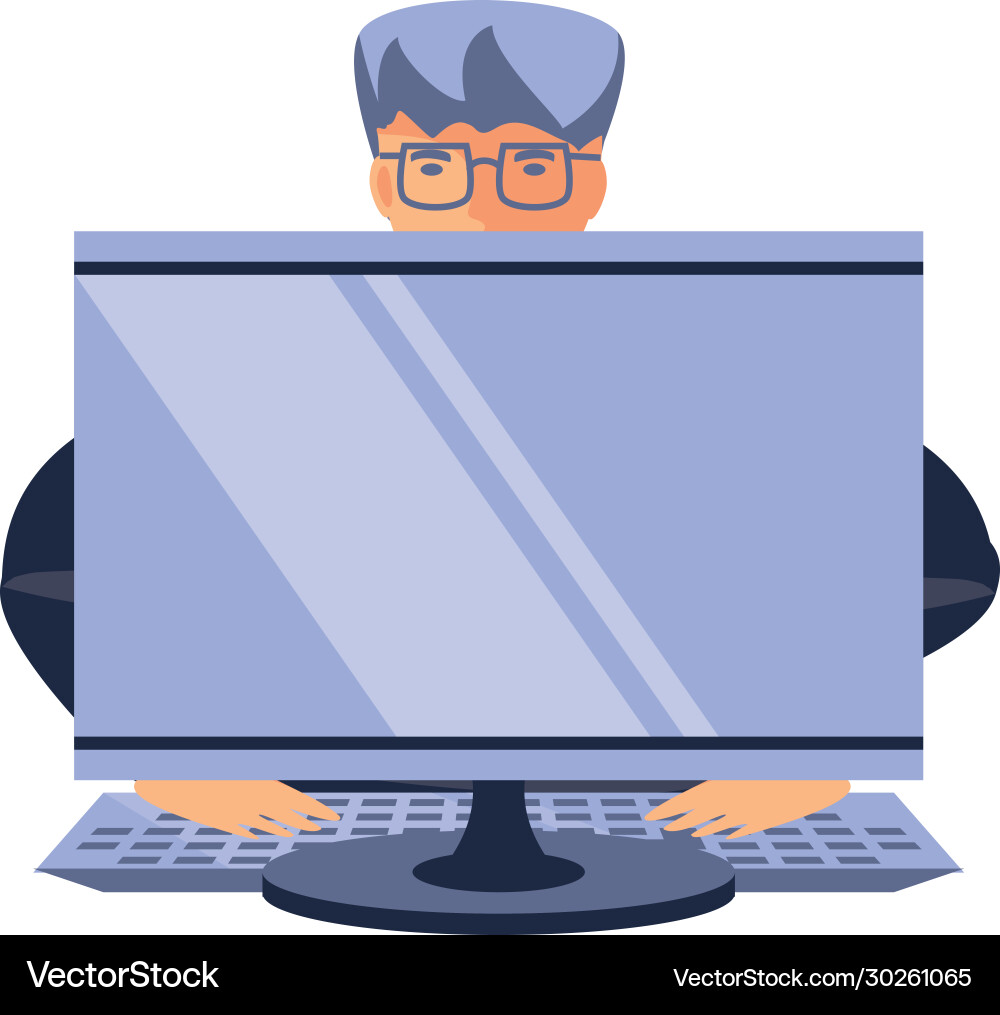 Man in front a desktop computer online Vector Image
