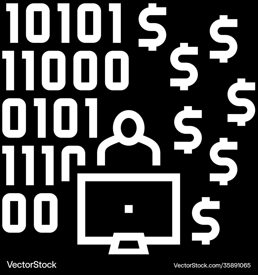 Programmer developing financial application glyph Programmer developing financial application glyph Vector Image
