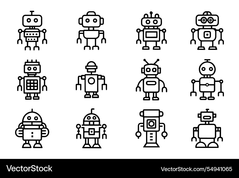 Robot related editable icon set isolated flat Robot related editable icon set isolated flat vector image