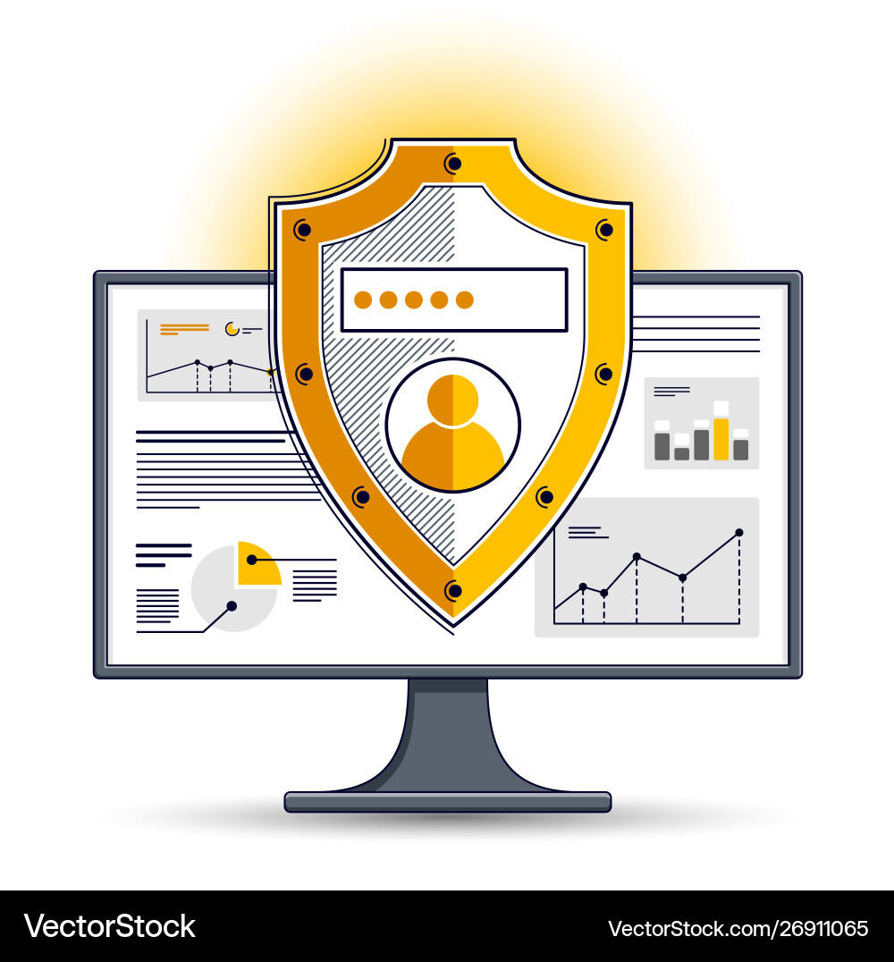 Shield over computer monitor private data Shield over computer monitor private data vector image