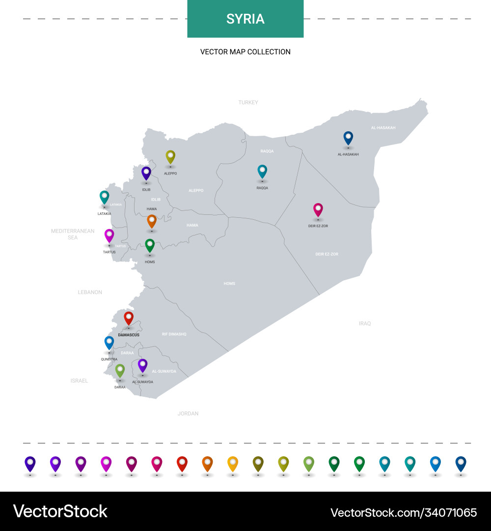 Syria map with location pointer marks infographic vector image