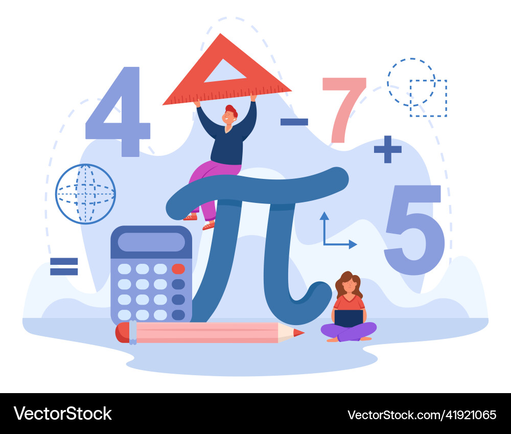 Tiny students with huge sign pi flat vector image