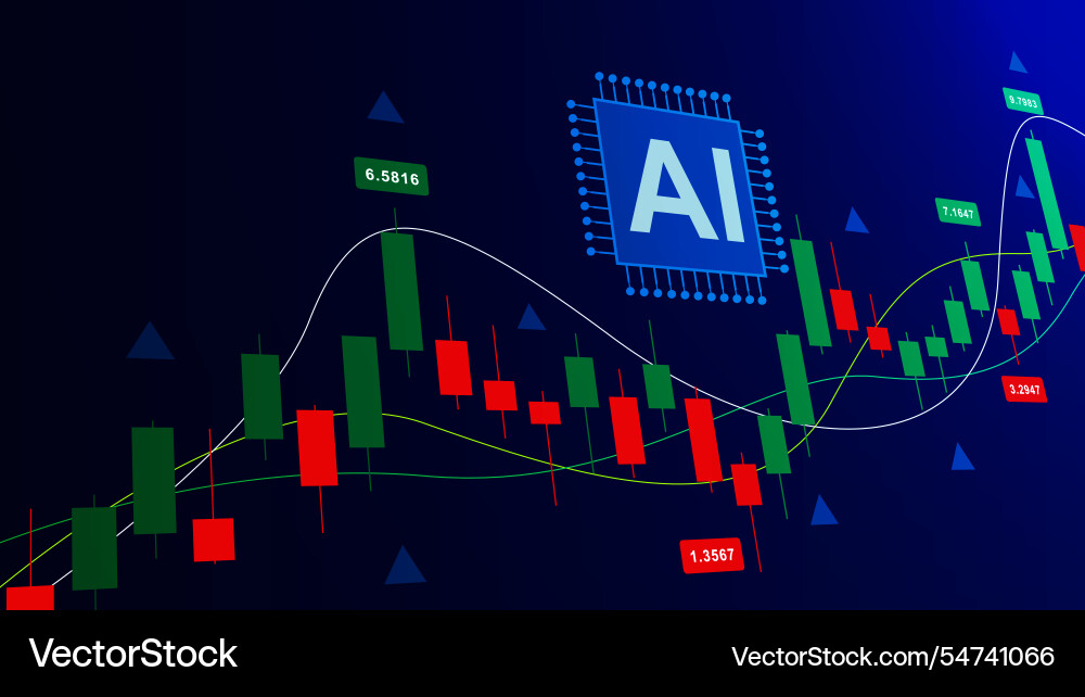 Ai chip with candlestick chart graph Ai chip with candlestick chart graph vector image