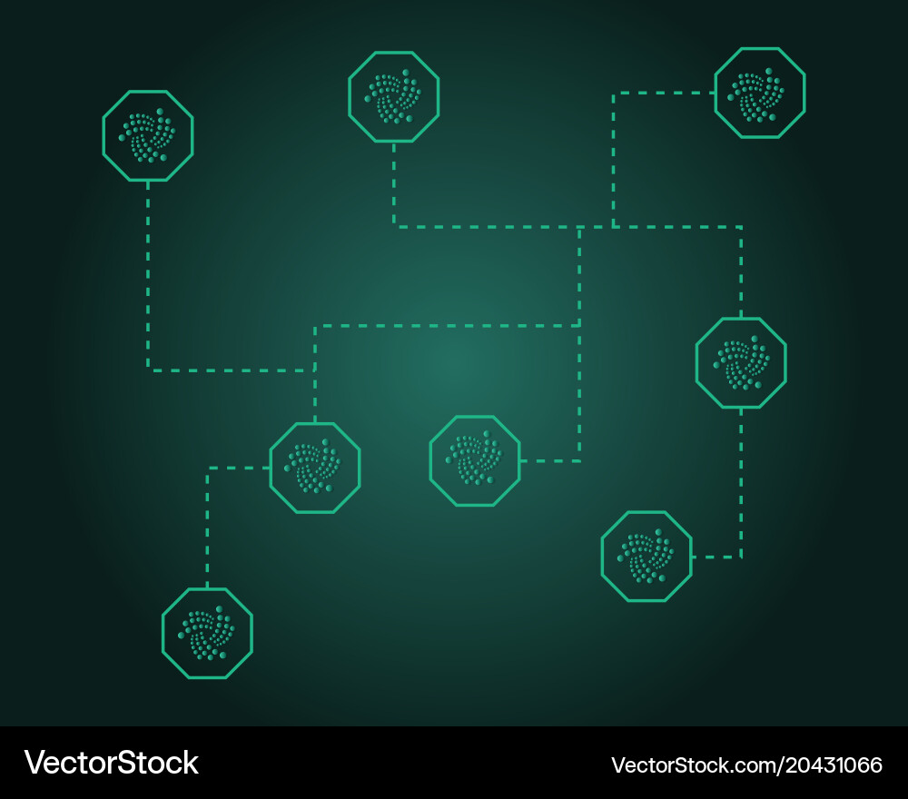 Cryptocurrency iota blockchain on green background vector image