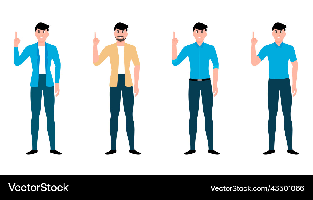 Man showing index finger flat character set Man showing index finger flat character set Vector Image