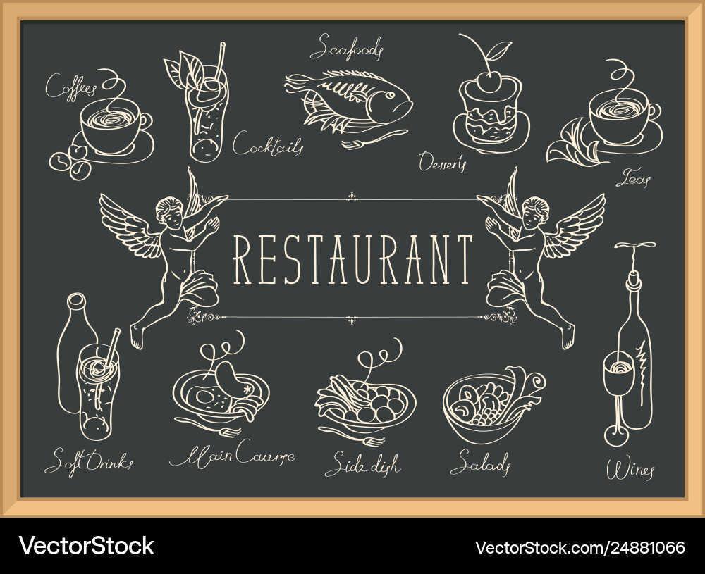 Restaurant menu with sketches different dishes Restaurant menu with sketches different dishes vector image