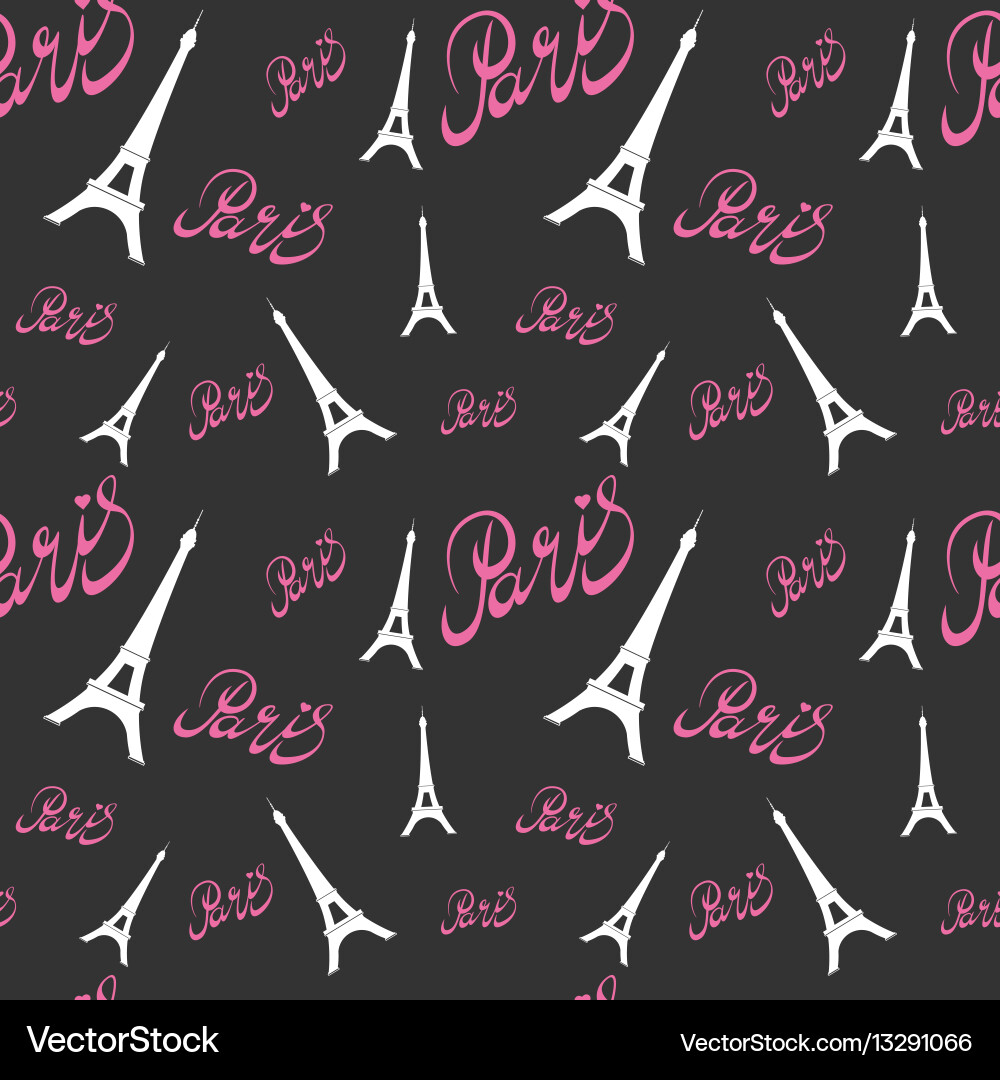 Seamless pattern eiffel tower with heartshand vector image