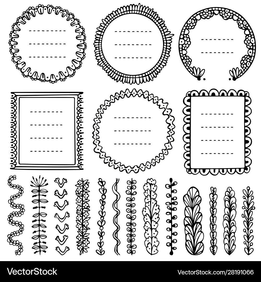 Set black doodle frames vignettes Set black doodle frames vignettes vector image