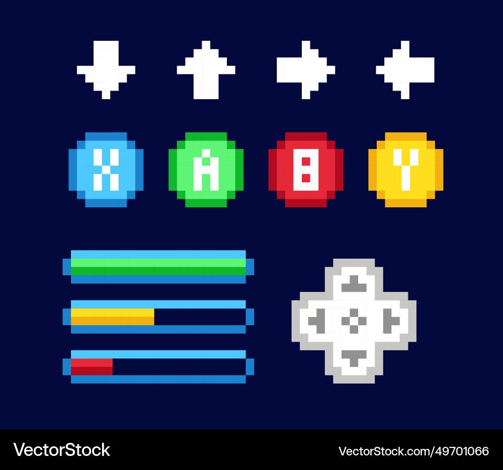 Set of 8bit pixel art game asset vector image