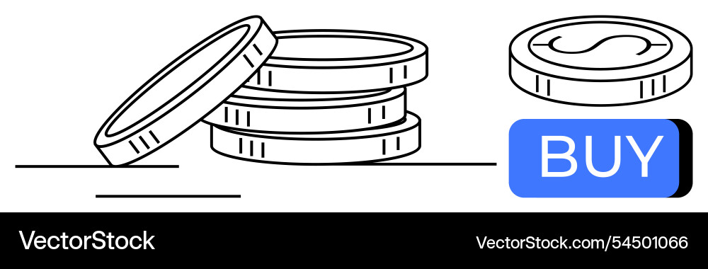 Stack of coins with buy button highlighting Stack of coins with buy button highlighting vector image