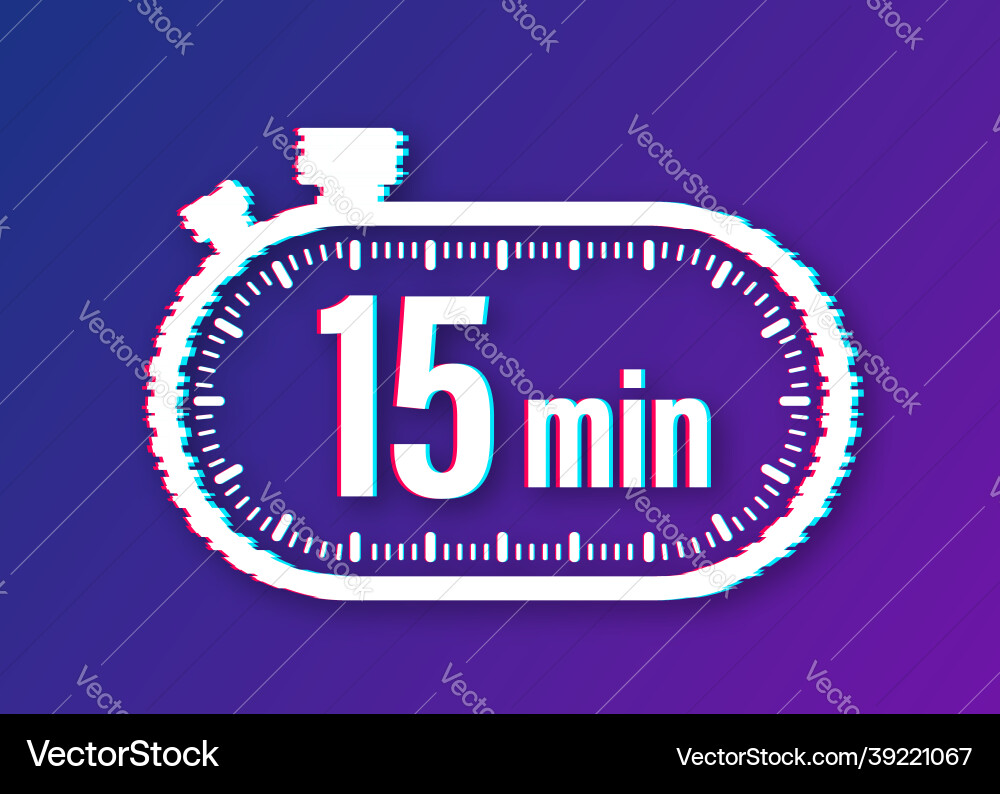 15 minutes stopwatch glitch icon Vector Image