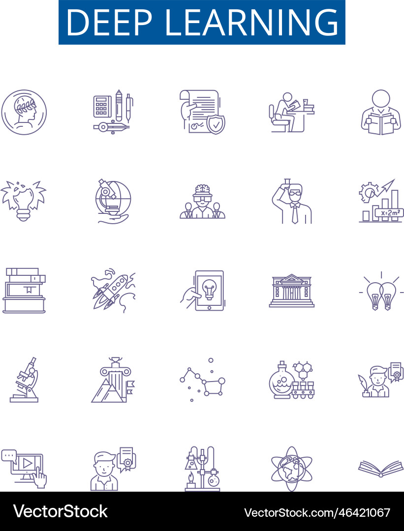 Deep learning line icons signs set design vector image