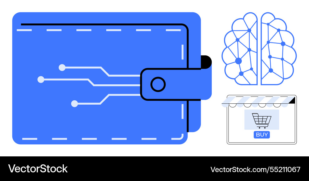 Digital wallet with circuit design ai brain Digital wallet with circuit design ai brain vector image