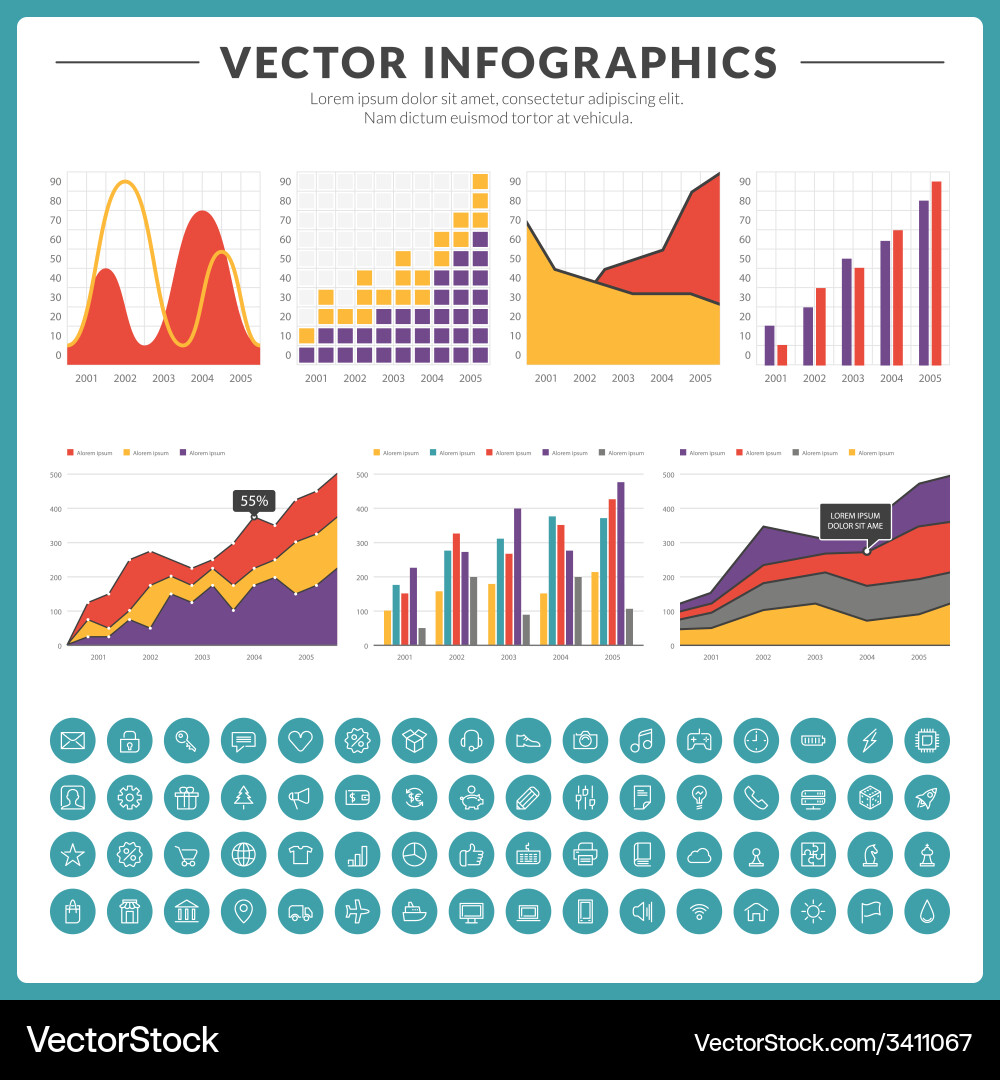 Infographics and design elements with icon set vector image