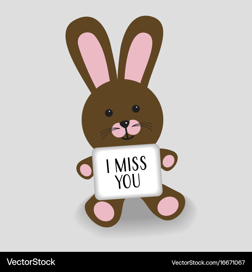 Pink bunny with message i miss you – Royalty-Free Vector | VectorStock, image size:1000x1080