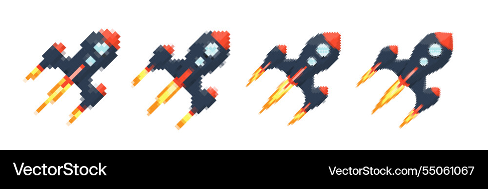 Pixel art rocket with fiery trails retro games Vector Image