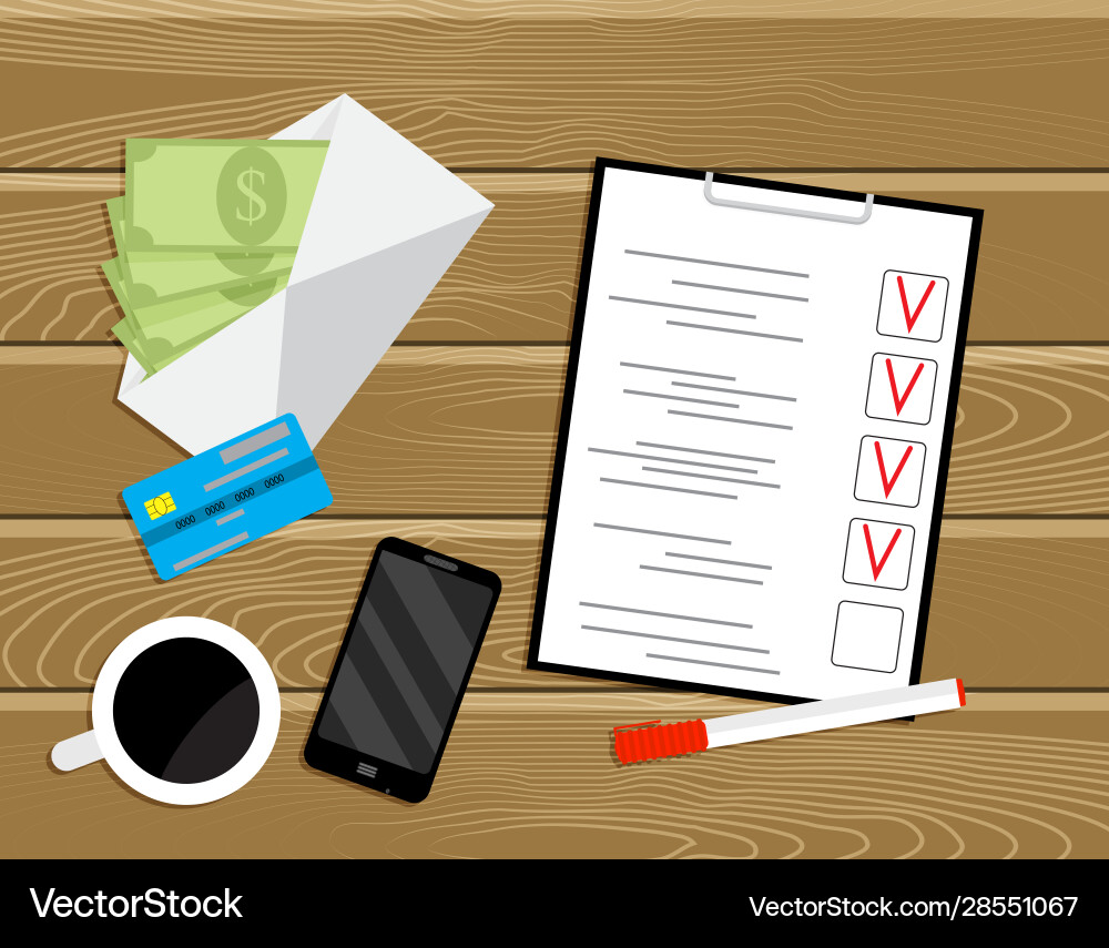 Planning payroll work place with banknotes vector image