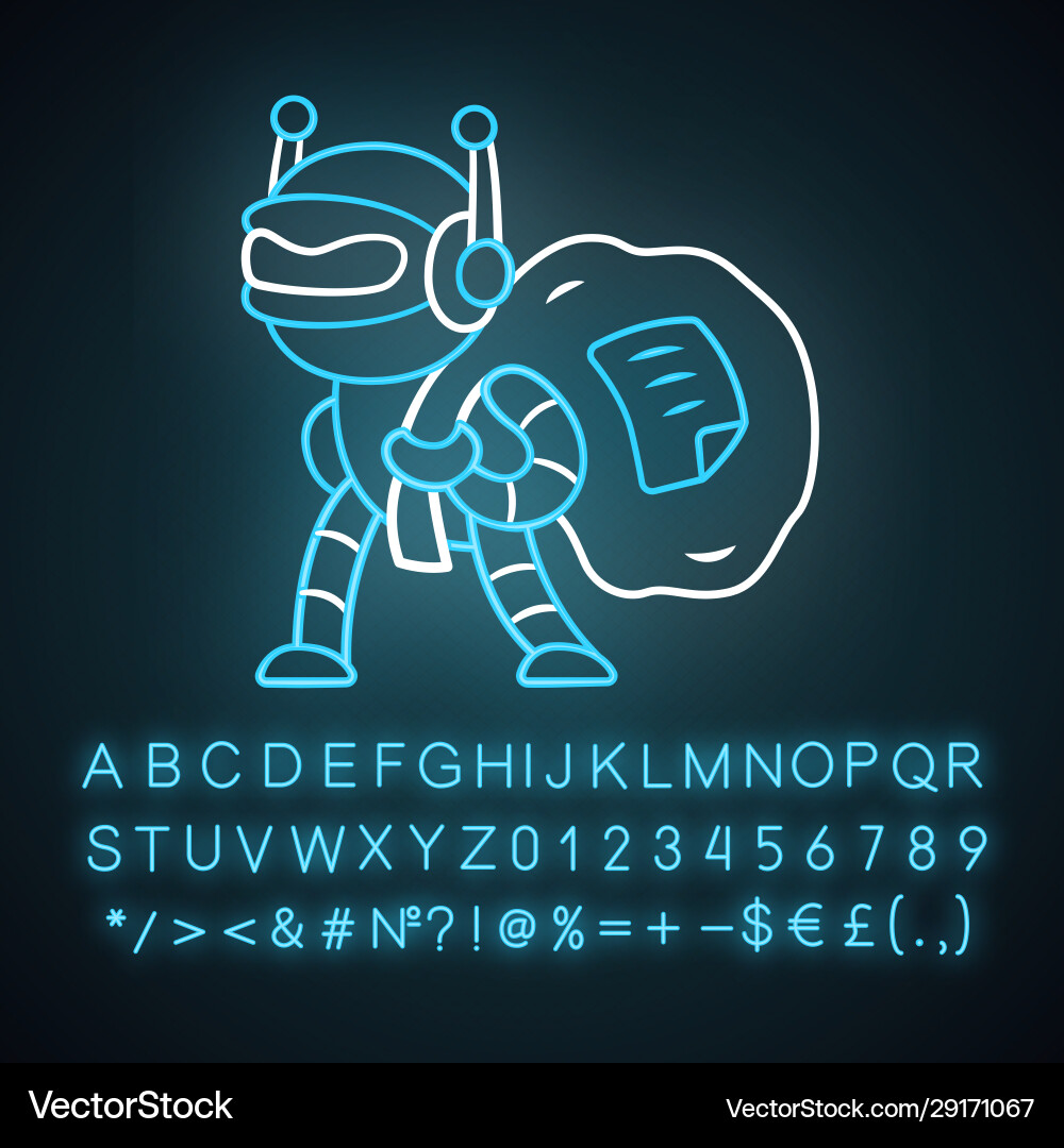 Scraper bot neon light icon malicious bad robot Scraper bot neon light icon malicious bad robot vector image