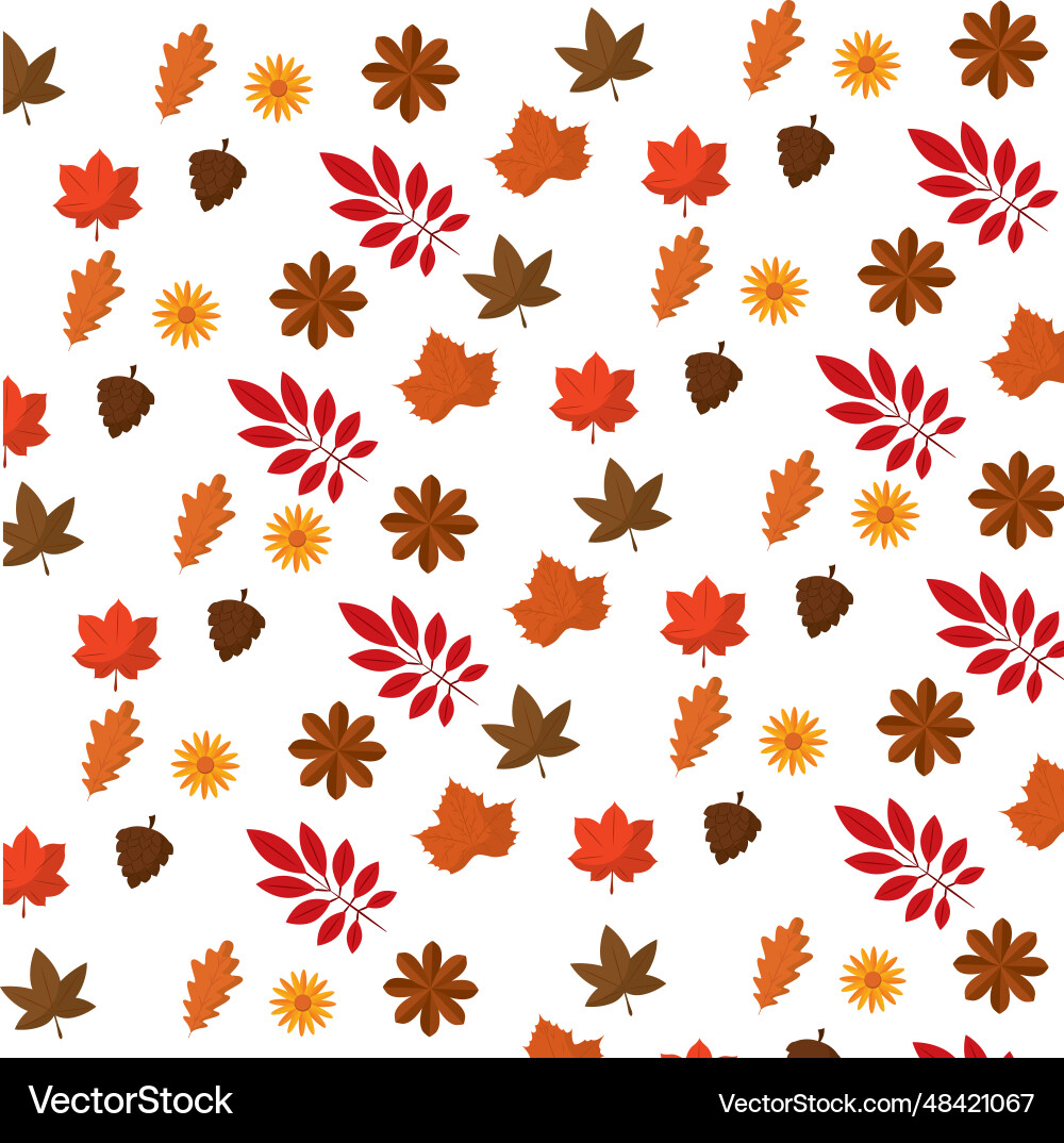 Seamless pattern background with autumn leaf icons vector image