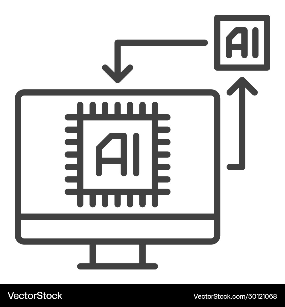 Ai computer display technology thin line icon Ai computer display technology thin line icon vector image