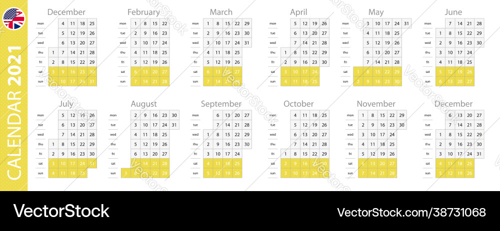 Calendar template for 2021 year vertical grid Vector Image