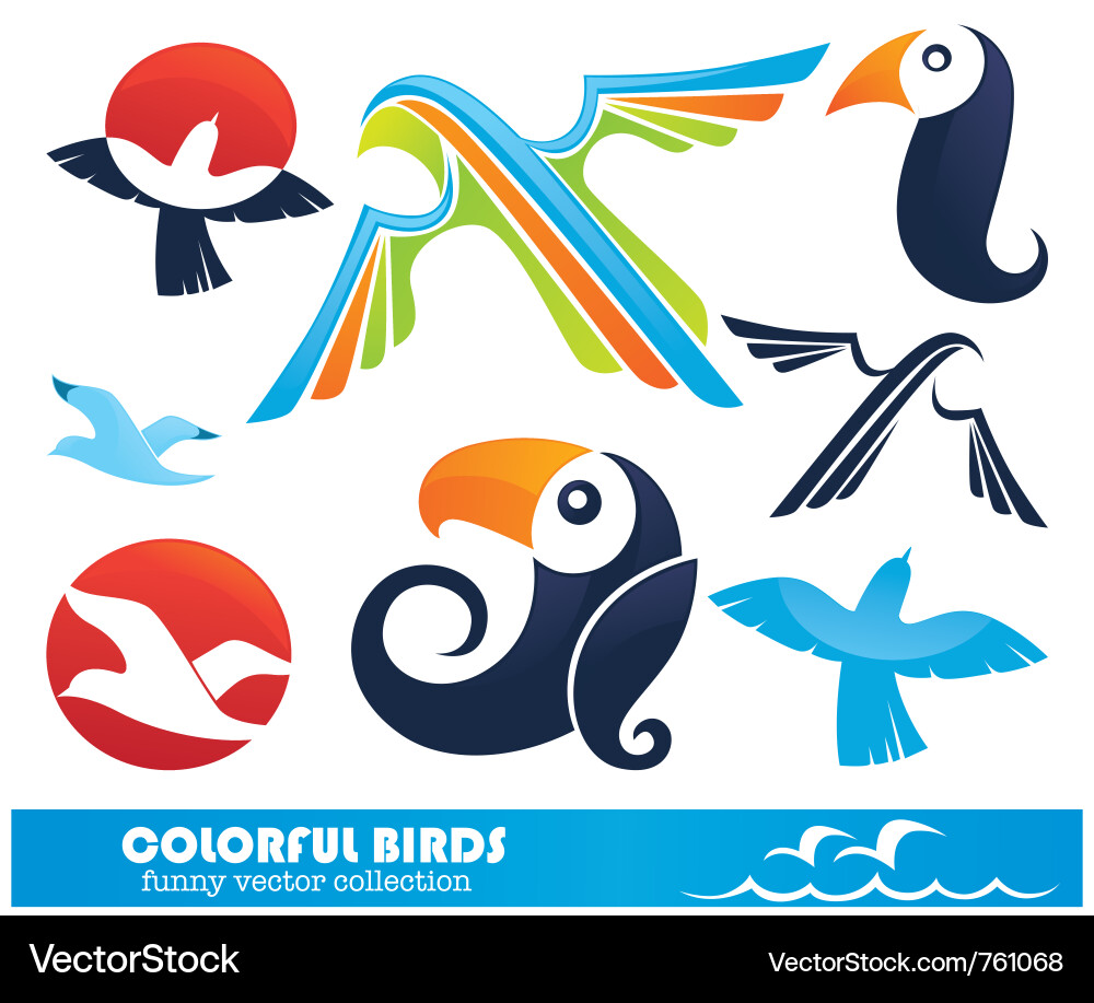 Colorful Cartoon Bird Collection vector image