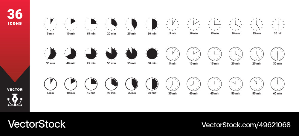 Cook time timers set of timer icons stopwatch Cook time timers set of timer icons stopwatch Vector Image