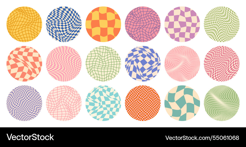 Groovy checkered pattern round colorful tiled Groovy checkered pattern round colorful tiled Vector Image