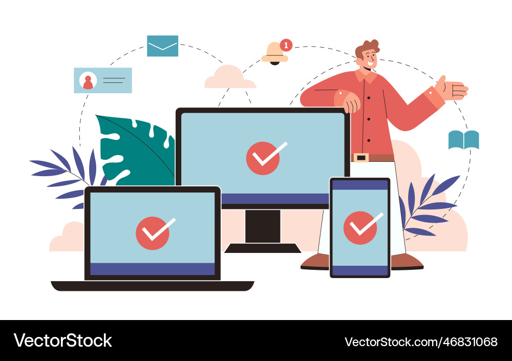 Mans cross device usage Mans cross device usage vector image