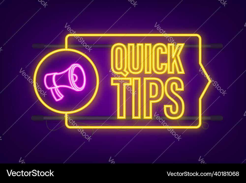 Quick tips neon icon badge ready for use in web Quick tips neon icon badge ready for use in web vector image